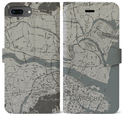 【川内町（徳島県）】地図柄iPhoneケース（手帳タイプ）モノトーン・iPhone 8Plus /7Plus / 6sPlus / 6Plus 用