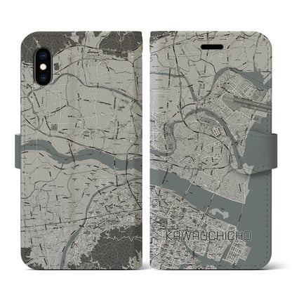 【川内町（徳島県）】地図柄iPhoneケース（手帳タイプ）モノトーン・iPhone XS / X 用