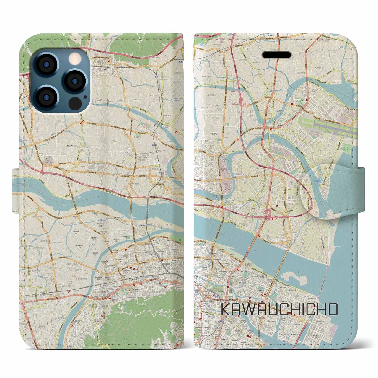 【川内町（徳島県）】地図柄iPhoneケース（手帳タイプ）