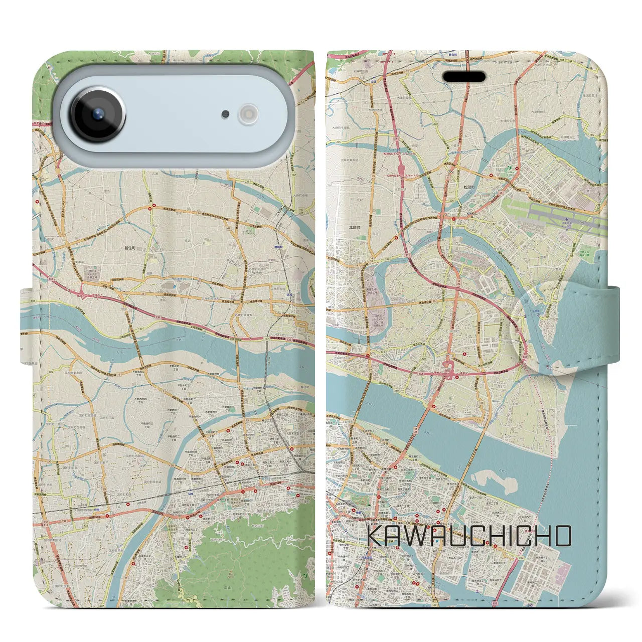 【川内町（徳島県）】地図柄iPhoneケース（手帳タイプ）
