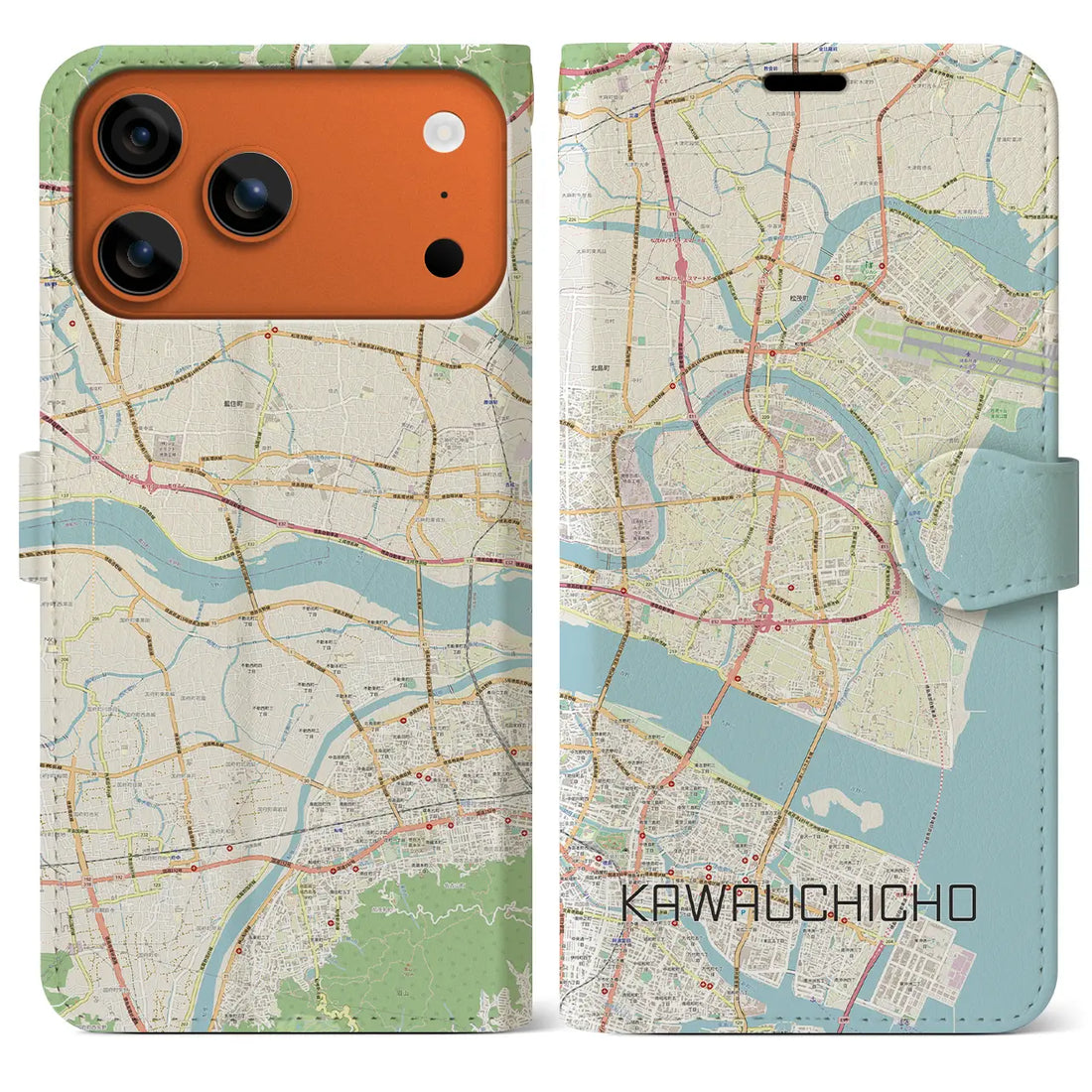 【川内町（徳島県）】地図柄iPhoneケース（手帳タイプ）ナチュラル・iPhone 17 Pro Max 用