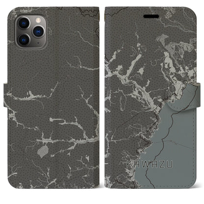 【河津（静岡県）】地図柄iPhoneケース（手帳タイプ）モノトーン・iPhone 11 Pro Max 用