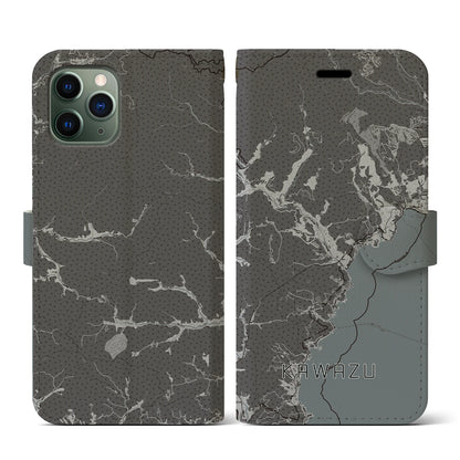 【河津（静岡県）】地図柄iPhoneケース（手帳タイプ）モノトーン・iPhone 11 Pro 用