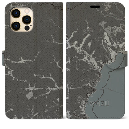 【河津（静岡県）】地図柄iPhoneケース（手帳タイプ）モノトーン・iPhone 12 Pro Max 用