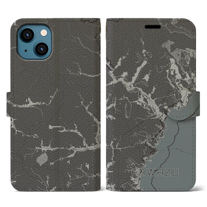 【河津（静岡県）】地図柄iPhoneケース（手帳タイプ）モノトーン・iPhone 13 用