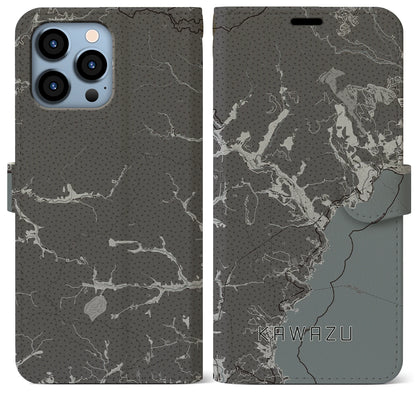 【河津（静岡県）】地図柄iPhoneケース（手帳タイプ）モノトーン・iPhone 13 Pro Max 用