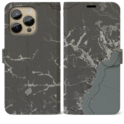 【河津（静岡県）】地図柄iPhoneケース（手帳タイプ）モノトーン・iPhone 14 Pro Max 用