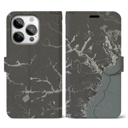 【河津（静岡県）】地図柄iPhoneケース（手帳タイプ）モノトーン・iPhone 14 Pro 用