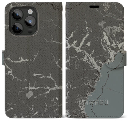 【河津（静岡県）】地図柄iPhoneケース（手帳タイプ）モノトーン・iPhone 15 Pro Max 用