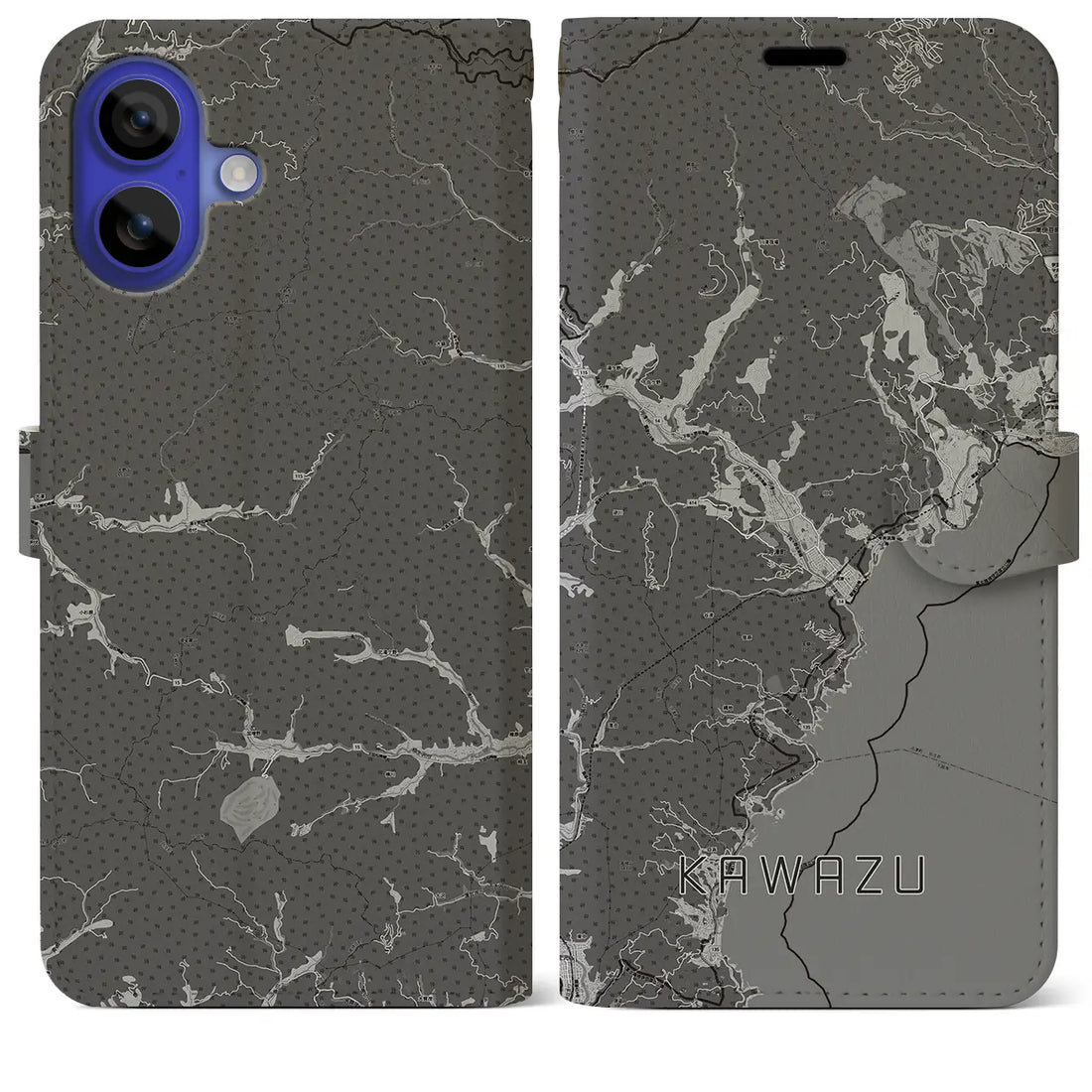 【河津(静岡県)】地図柄iPhoneケース(手帳タイプ)モノトーン・iPhone 16 Pro Max 用