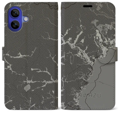 【河津（静岡県）】地図柄iPhoneケース（手帳タイプ）モノトーン・iPhone 16 Pro Max 用