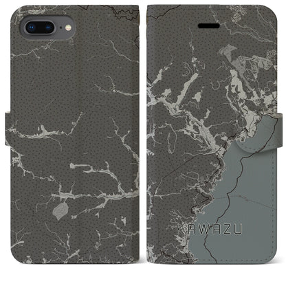 【河津（静岡県）】地図柄iPhoneケース（手帳タイプ）モノトーン・iPhone 8Plus /7Plus / 6sPlus / 6Plus 用