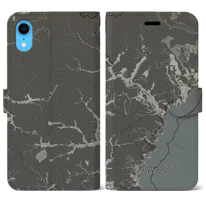 【河津（静岡県）】地図柄iPhoneケース（手帳タイプ）モノトーン・iPhone XR 用
