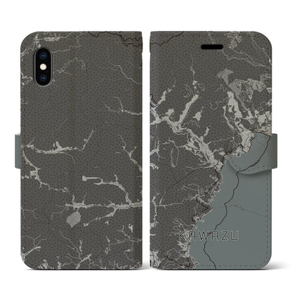 【河津（静岡県）】地図柄iPhoneケース（手帳タイプ）モノトーン・iPhone XS / X 用