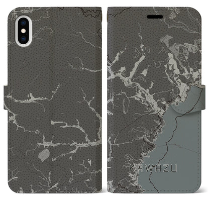 【河津（静岡県）】地図柄iPhoneケース（手帳タイプ）モノトーン・iPhone XS Max 用