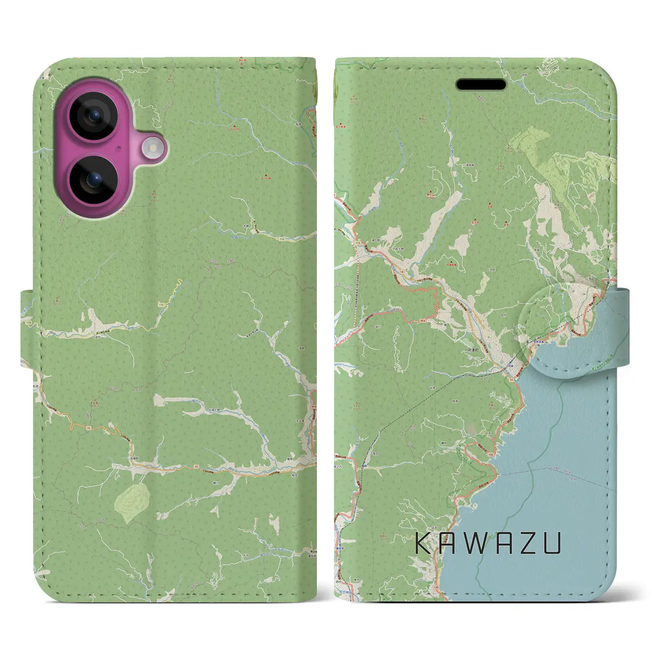 【河津（静岡県）】地図柄iPhoneケース（手帳タイプ）ナチュラル・iPhone 16 Pro 用