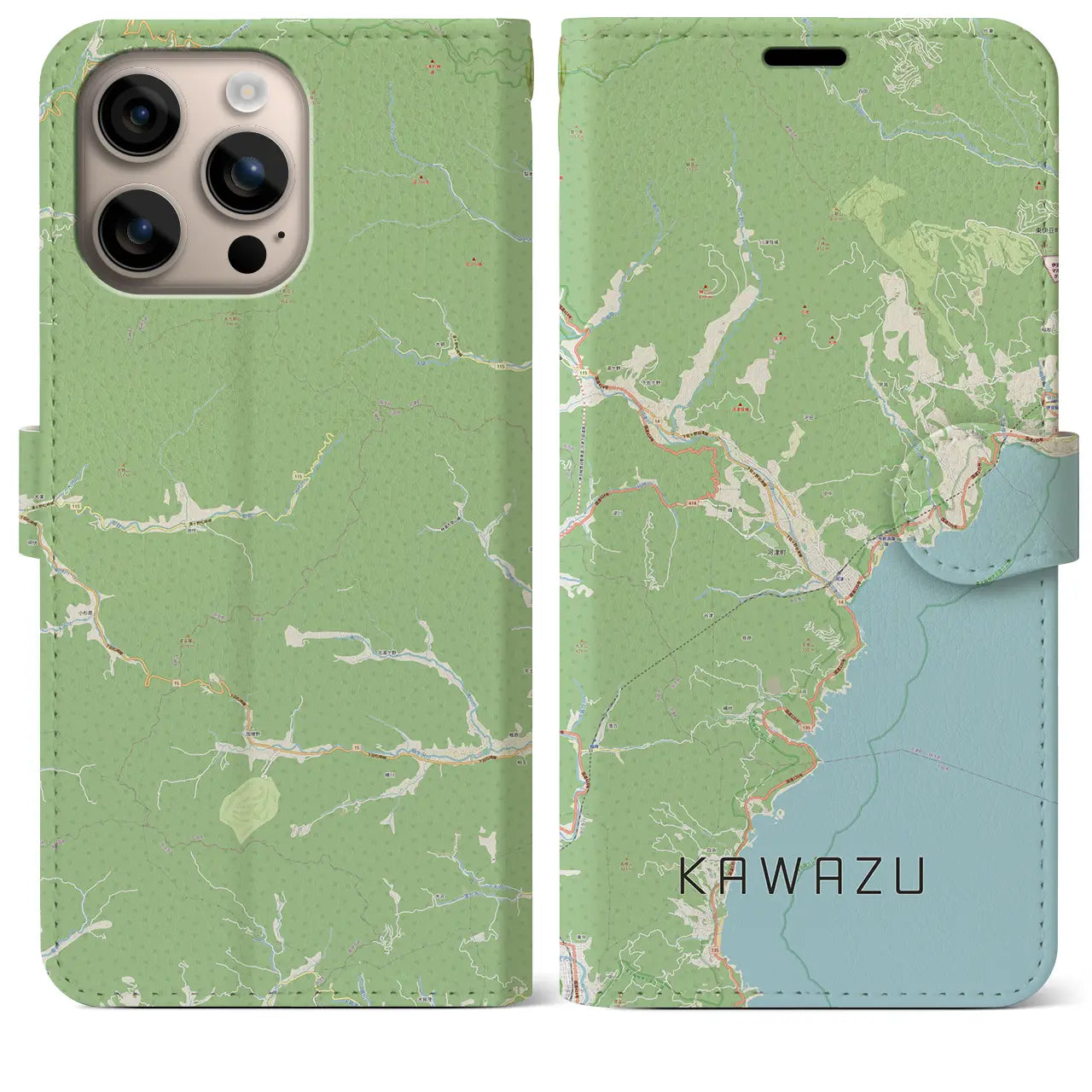 【河津（静岡県）】地図柄iPhoneケース（手帳タイプ）ナチュラル・iPhone 16 Plus 用