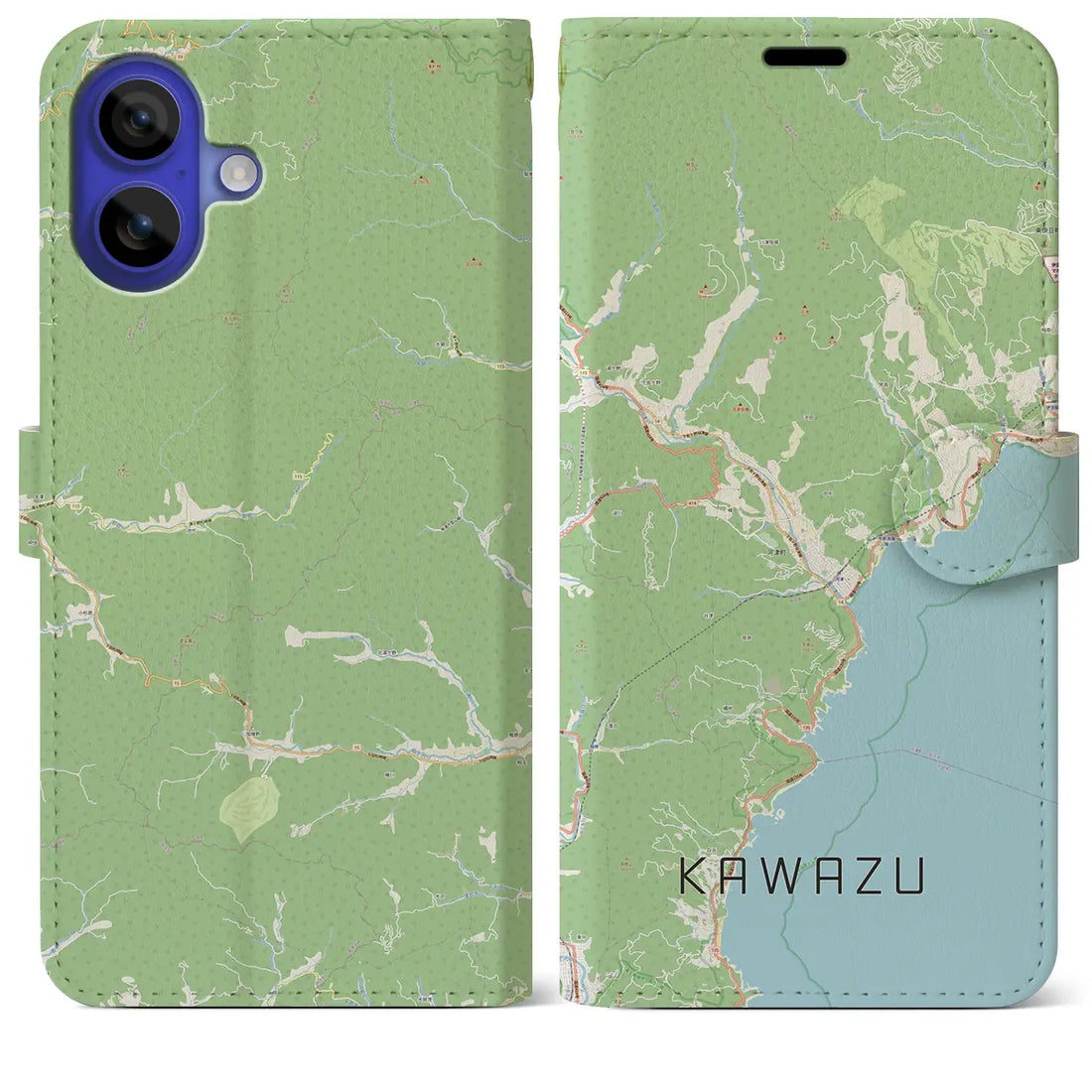 【河津（静岡県）】地図柄iPhoneケース（手帳タイプ）ナチュラル・iPhone 16 Pro Max 用