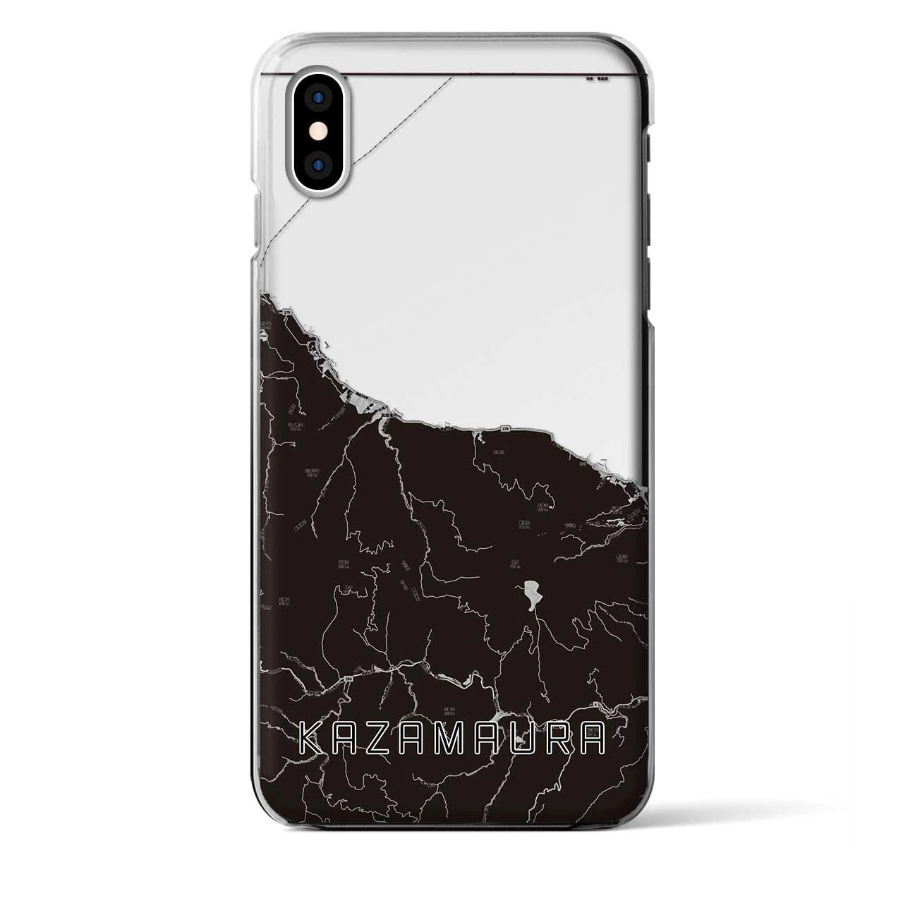 【風間浦（青森県）】地図柄iPhoneケース（クリアタイプ）モノトーン・iPhone XS Max 用