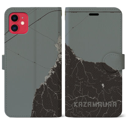 【風間浦（青森県）】地図柄iPhoneケース（手帳タイプ）モノトーン・iPhone 11 用