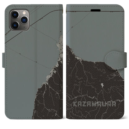 【風間浦（青森県）】地図柄iPhoneケース（手帳タイプ）モノトーン・iPhone 11 Pro Max 用