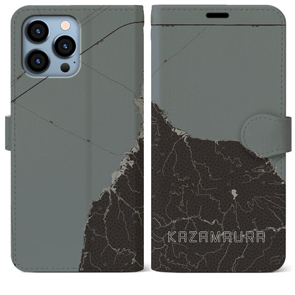 【風間浦（青森県）】地図柄iPhoneケース（手帳タイプ）モノトーン・iPhone 13 Pro Max 用