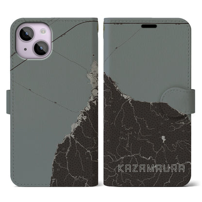 【風間浦（青森県）】地図柄iPhoneケース（手帳タイプ）モノトーン・iPhone 14 用