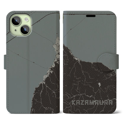 【風間浦（青森県）】地図柄iPhoneケース（手帳タイプ）モノトーン・iPhone 15 用