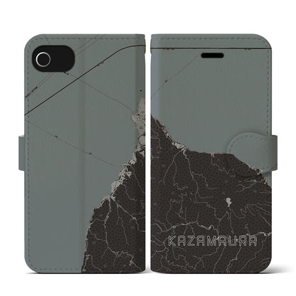 【風間浦（青森県）】地図柄iPhoneケース（手帳タイプ）モノトーン・iPhone SE（第3 / 第2世代） / 8 / 7 / 6s / 6 用