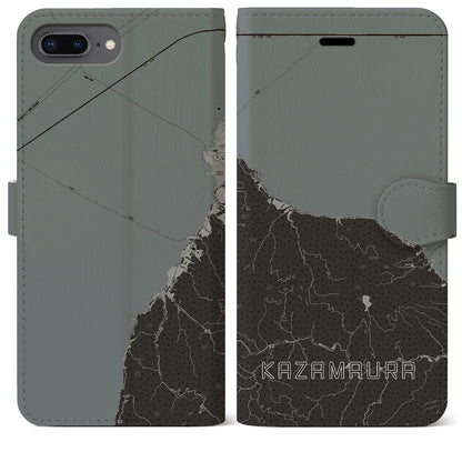 【風間浦（青森県）】地図柄iPhoneケース（手帳タイプ）モノトーン・iPhone 8Plus /7Plus / 6sPlus / 6Plus 用