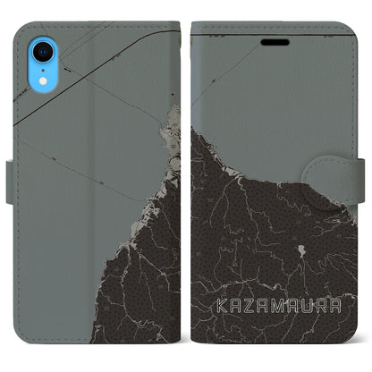 【風間浦（青森県）】地図柄iPhoneケース（手帳タイプ）モノトーン・iPhone XR 用