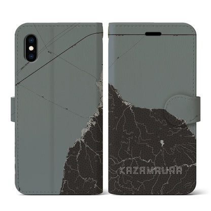 【風間浦（青森県）】地図柄iPhoneケース（手帳タイプ）モノトーン・iPhone XS / X 用