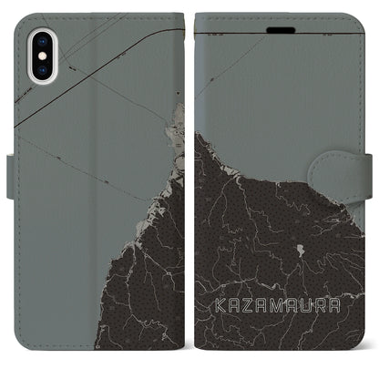 【風間浦（青森県）】地図柄iPhoneケース（手帳タイプ）モノトーン・iPhone XS Max 用