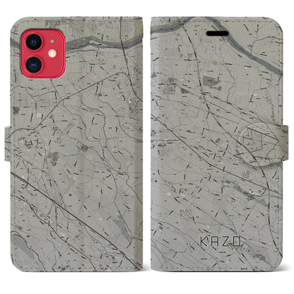 【加須（埼玉県）】地図柄iPhoneケース（手帳タイプ）モノトーン・iPhone 11 用