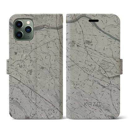 【加須（埼玉県）】地図柄iPhoneケース（手帳タイプ）モノトーン・iPhone 11 Pro 用