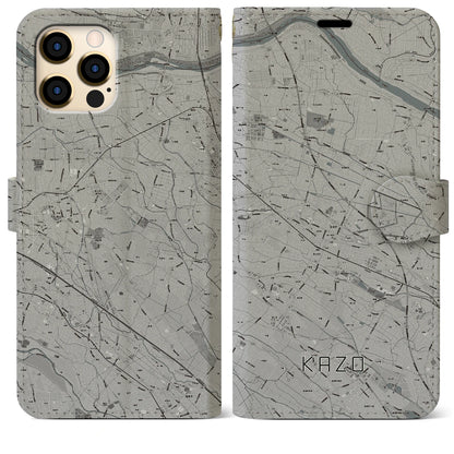 【加須（埼玉県）】地図柄iPhoneケース（手帳タイプ）モノトーン・iPhone 12 Pro Max 用