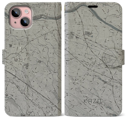 【加須（埼玉県）】地図柄iPhoneケース（手帳タイプ）モノトーン・iPhone 15 Plus 用