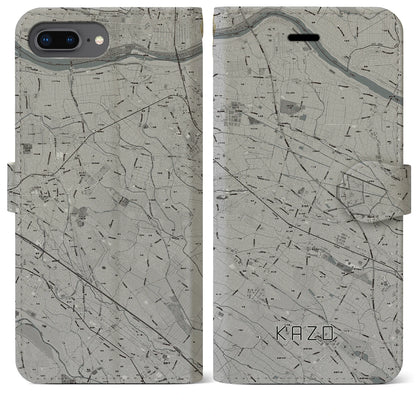 【加須（埼玉県）】地図柄iPhoneケース（手帳タイプ）モノトーン・iPhone 8Plus /7Plus / 6sPlus / 6Plus 用