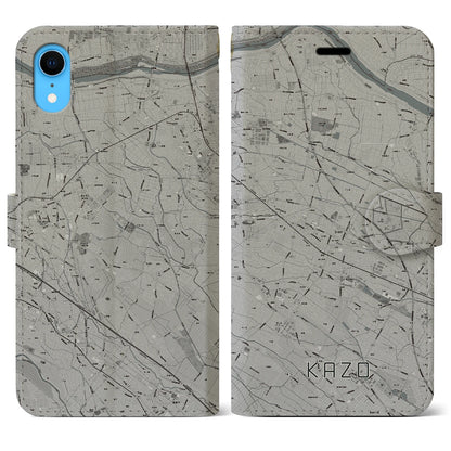 【加須（埼玉県）】地図柄iPhoneケース（手帳タイプ）モノトーン・iPhone XR 用