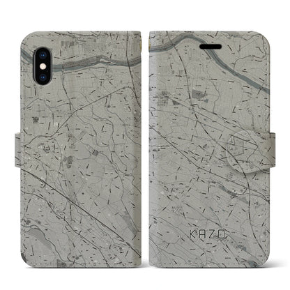 【加須（埼玉県）】地図柄iPhoneケース（手帳タイプ）モノトーン・iPhone XS / X 用