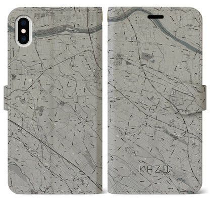 【加須（埼玉県）】地図柄iPhoneケース（手帳タイプ）モノトーン・iPhone XS Max 用
