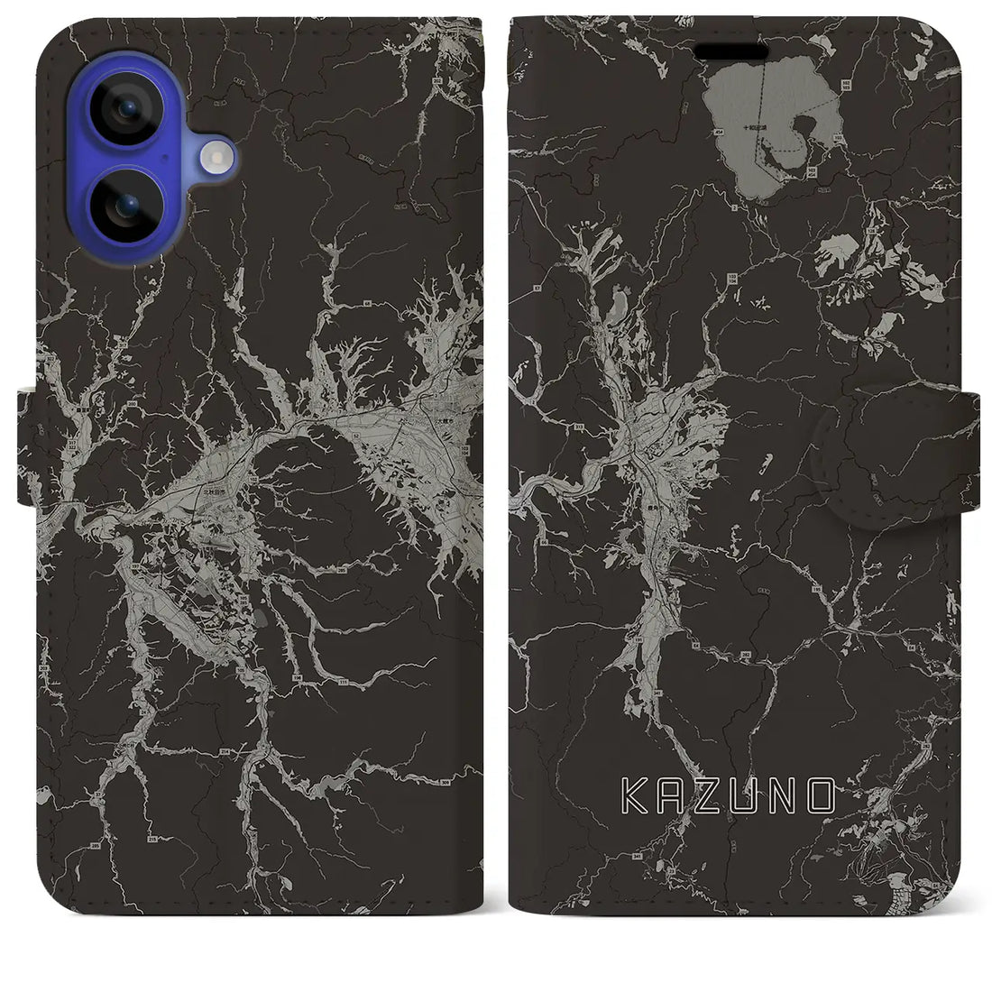 【鹿角(秋田県)】地図柄iPhoneケース(手帳タイプ)モノトーン・iPhone 16 Pro Max 用