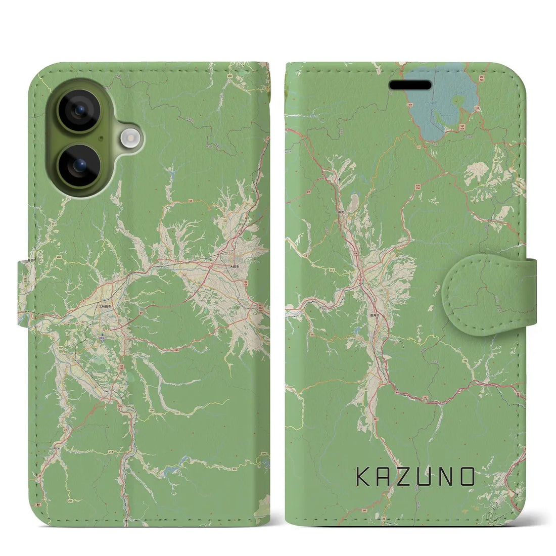 【鹿角(秋田県)】地図柄iPhoneケース(手帳タイプ)モノトーン・iPhone 17 Pro Max 用