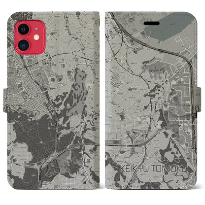 【京急富岡（神奈川県）】地図柄iPhoneケース（手帳タイプ）モノトーン・iPhone 11 用