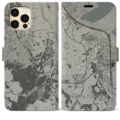 【京急富岡（神奈川県）】地図柄iPhoneケース（手帳タイプ）モノトーン・iPhone 12 Pro Max 用