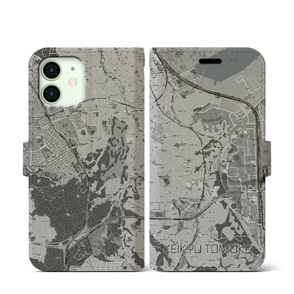 【京急富岡（神奈川県）】地図柄iPhoneケース（手帳タイプ）モノトーン・iPhone 12 mini 用