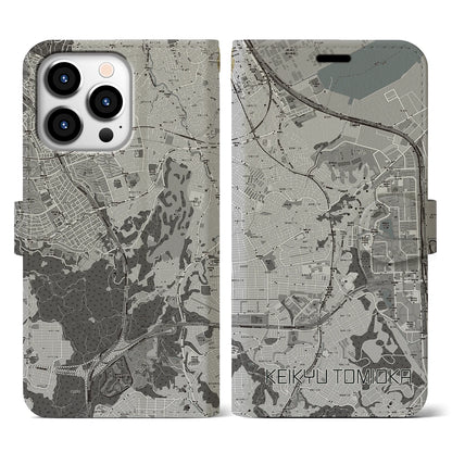 【京急富岡（神奈川県）】地図柄iPhoneケース（手帳タイプ）モノトーン・iPhone 13 Pro 用