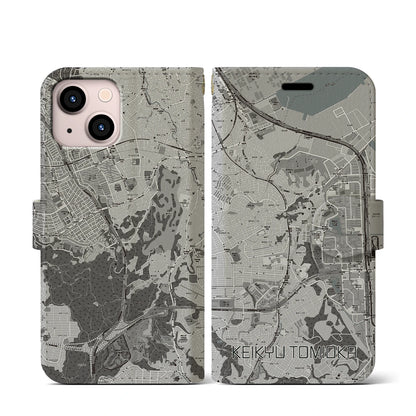 【京急富岡（神奈川県）】地図柄iPhoneケース（手帳タイプ）モノトーン・iPhone 13 mini 用