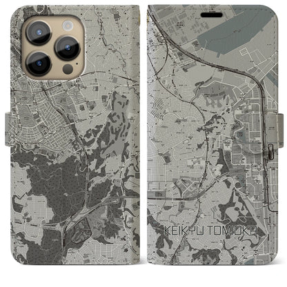 【京急富岡（神奈川県）】地図柄iPhoneケース（手帳タイプ）モノトーン・iPhone 14 Pro Max 用