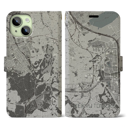 【京急富岡（神奈川県）】地図柄iPhoneケース（手帳タイプ）モノトーン・iPhone 15 用